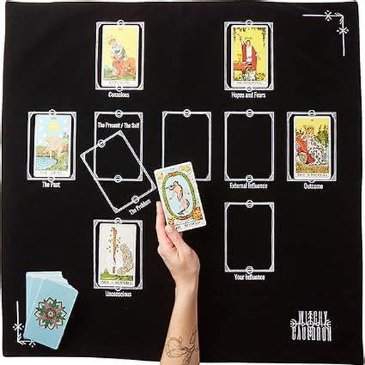 Embroidered Velvet Tarot Cloth with Celtic Cross Spread Guide