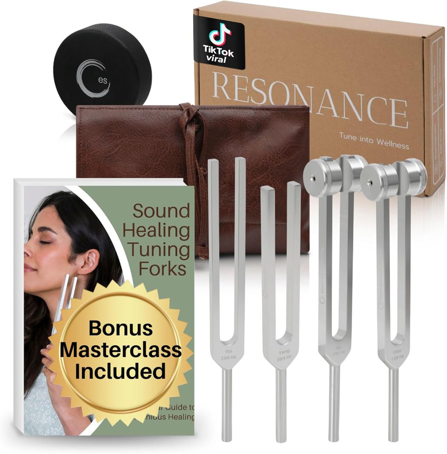 4-Frequency Tuning Fork Set with Mallet